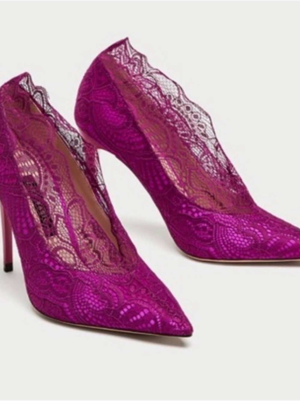 Zara Fuchsia Lace Pointed-Toe Stiletto Pumps